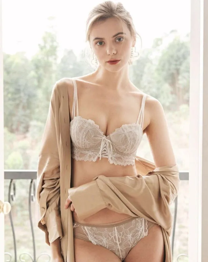 Black Adjustable Strap Lacey Sexy Deep V Lingerie Set