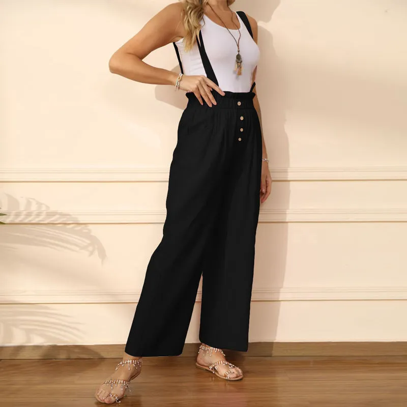Detachable Adjustable Suspender Pants Pure Cotton Casual Straight-leg