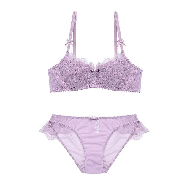 Europe new fashion design ultra thin sexy lingerie lace bra set women embroidery bra sets underwear 1/2 cup bra push cup JYF