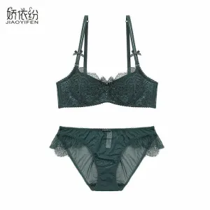 Europe new fashion design ultra thin sexy lingerie lace bra set women embroidery bra sets underwear 1/2 cup bra push cup JYF