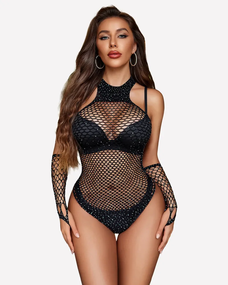 Fishnet Rhinestone Bodysuit