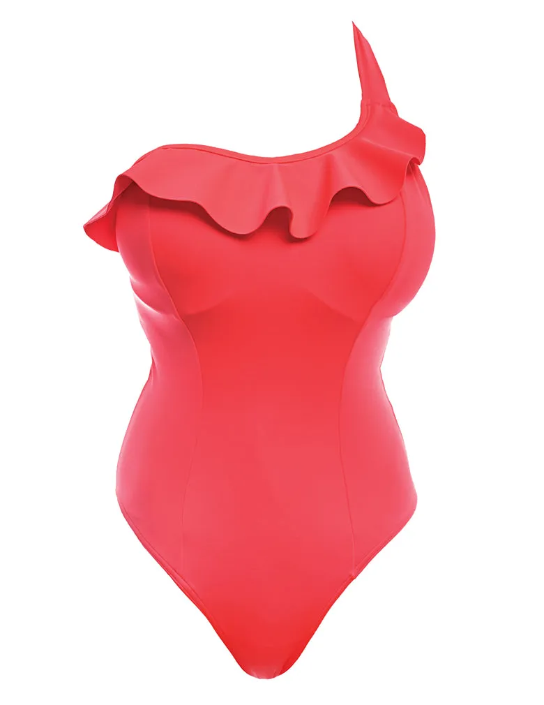 Freya Remix AS3949 Insanely Red Underwire Sculpt Frilled One Piece Swim Suit