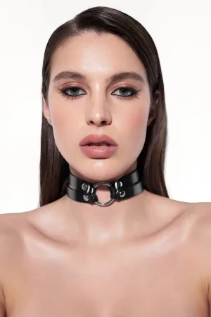 Harper Lacquer Leather Collar in Black