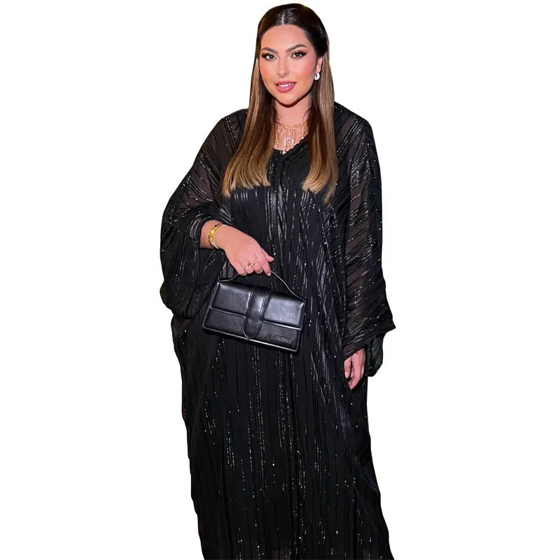 jawhara Shiny Figured Cloth Robe Two-piece Set