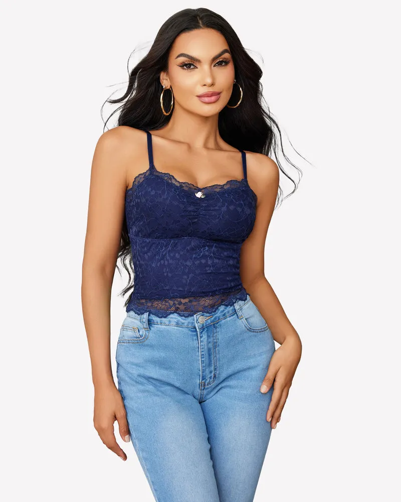 Lace Crop Top Ruched Tank