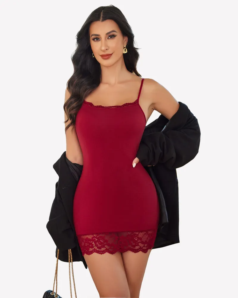 Lace Trim Mini Slip Modal Dress