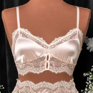 Lacy Satin Keyhole Bralette - Champagne