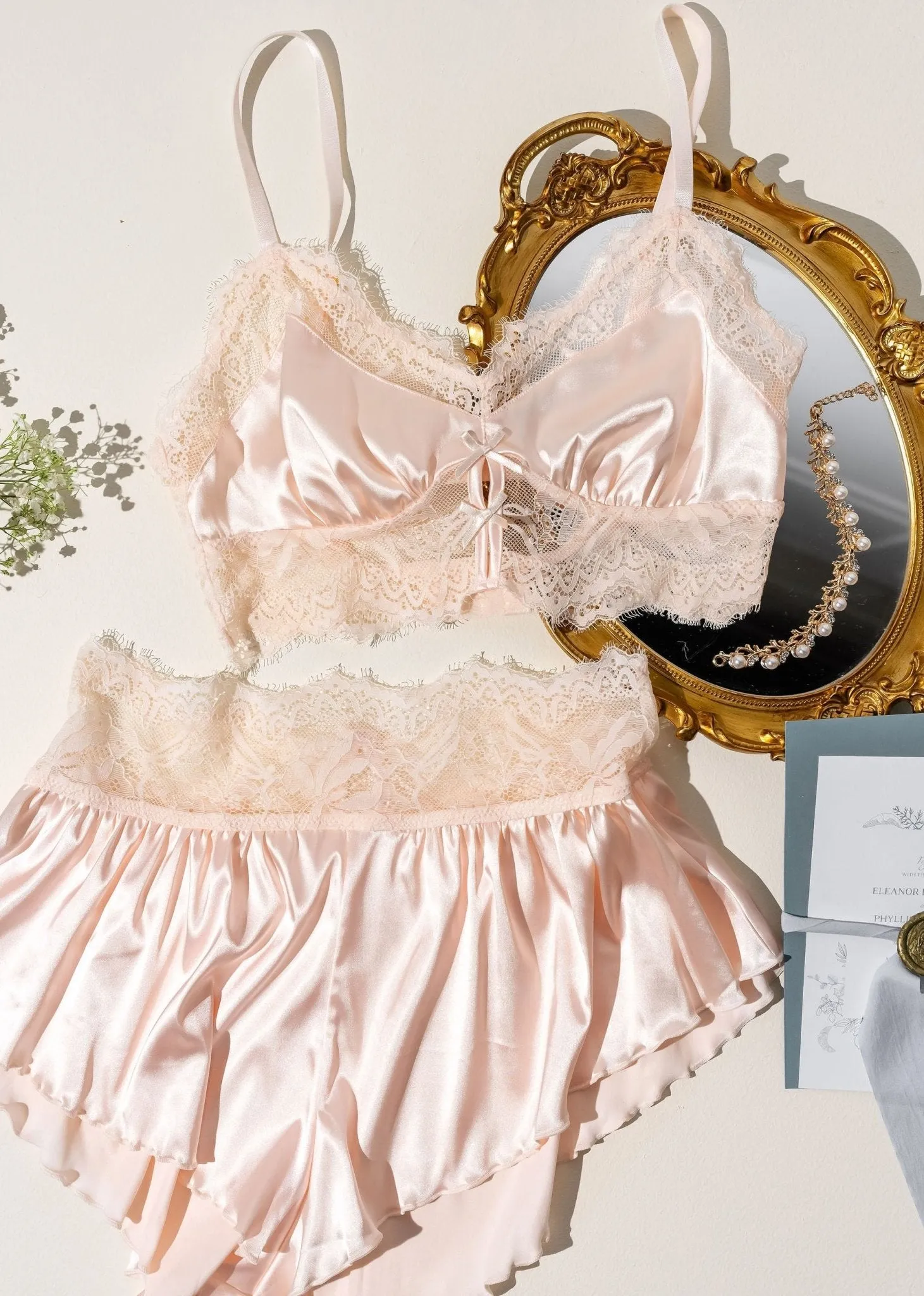 Lacy Satin Keyhole Bralette - Champagne