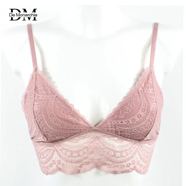 Ladies Lace Bralette Bra Top Sexy Halter Lingerie Underwear Intimate Bra 3/4 Cups Crop Top Unlined Soft Bras Translucent