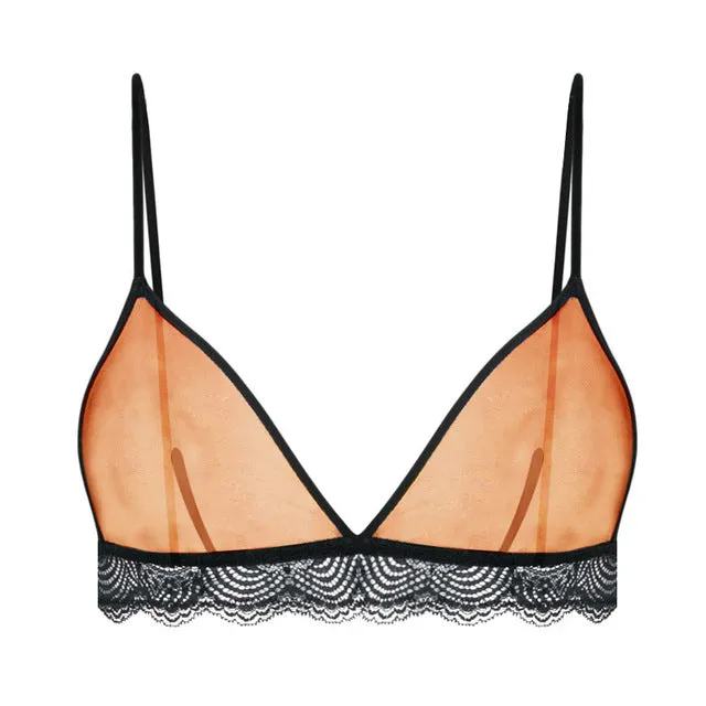 Ladies Lace Bralette Bra Top Sexy Halter Lingerie Underwear Intimate Bra 3/4 Cups Crop Top Unlined Soft Bras Translucent