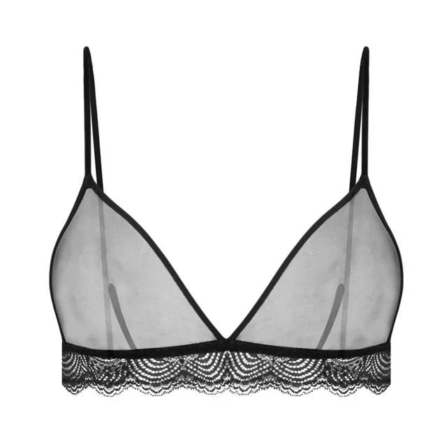 Ladies Lace Bralette Bra Top Sexy Halter Lingerie Underwear Intimate Bra 3/4 Cups Crop Top Unlined Soft Bras Translucent