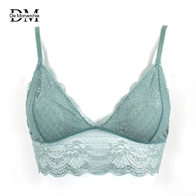 Ladies Lace Bralette Bra Top Sexy Halter Lingerie Underwear Intimate Bra 3/4 Cups Crop Top Unlined Soft Bras Translucent