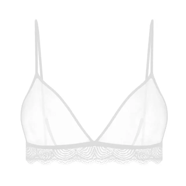 Ladies Lace Bralette Bra Top Sexy Halter Lingerie Underwear Intimate Bra 3/4 Cups Crop Top Unlined Soft Bras Translucent