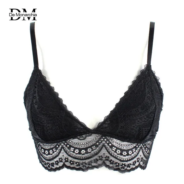 Ladies Lace Bralette Bra Top Sexy Halter Lingerie Underwear Intimate Bra 3/4 Cups Crop Top Unlined Soft Bras Translucent