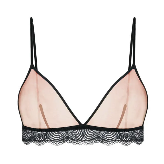 Ladies Lace Bralette Bra Top Sexy Halter Lingerie Underwear Intimate Bra 3/4 Cups Crop Top Unlined Soft Bras Translucent