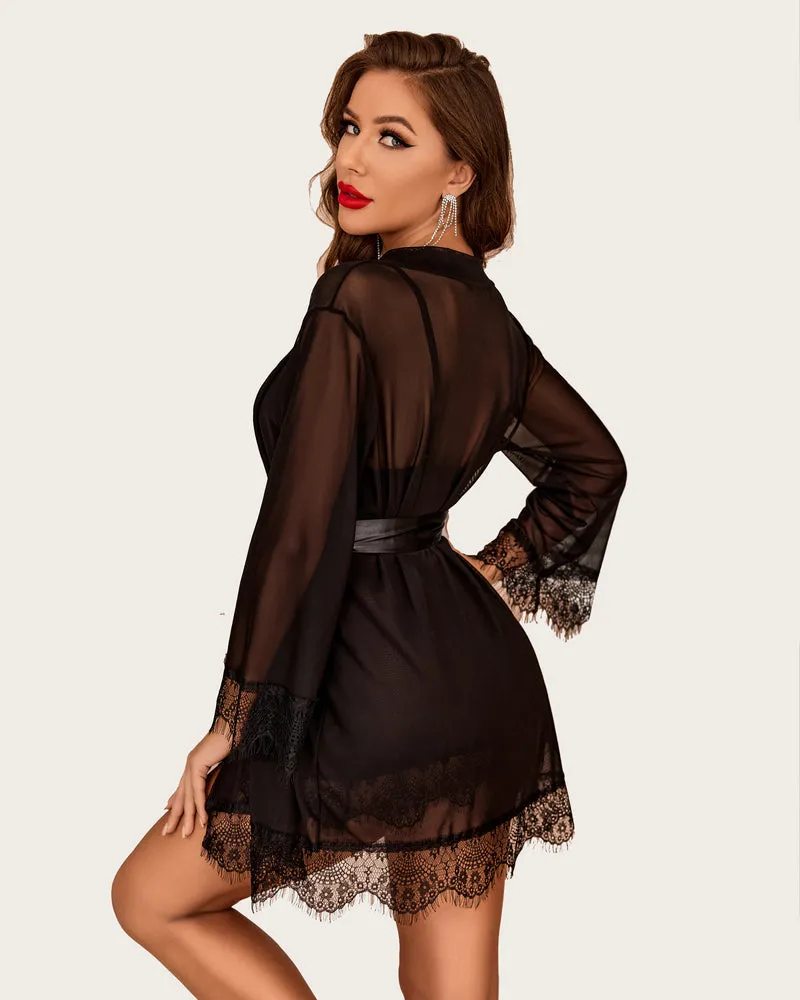 Mesh Robe Sets with Lace Dress (DE Only)