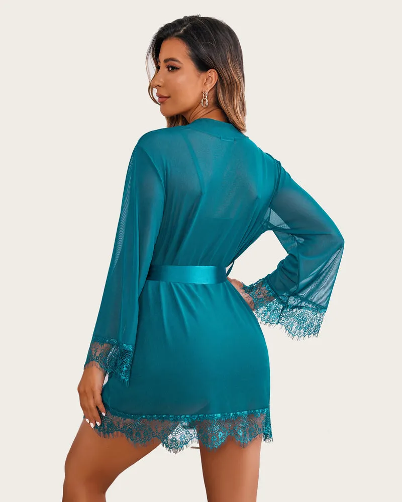 Mesh Robe Sets with Lace Dress (DE Only)