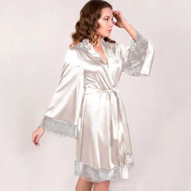 New Sexy Ladies Lingerie Pyjamas Women Bride Sleepwear Babydoll Underwear Kimono Satin Silk Lace Nightdress Nightgown Hot New 20