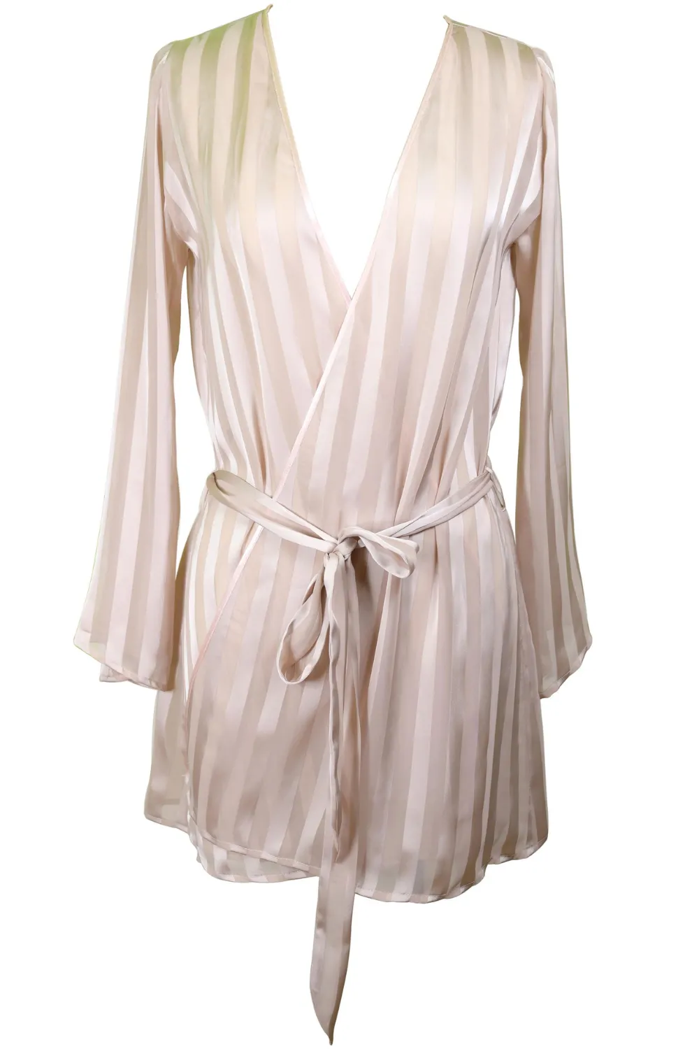 Nude Striped Chiffon Robe