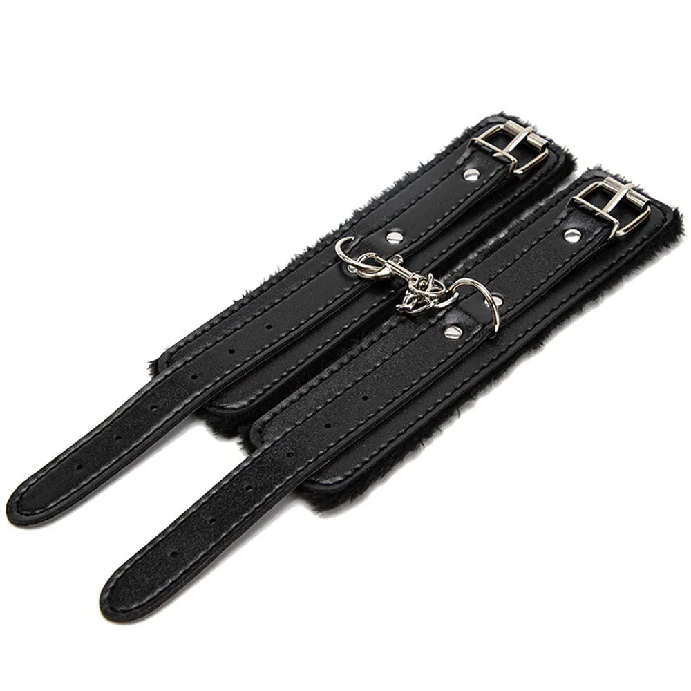 PU Leather and Furry Handcuffs Adjustable Buckle Shackle Cosplay Accessory