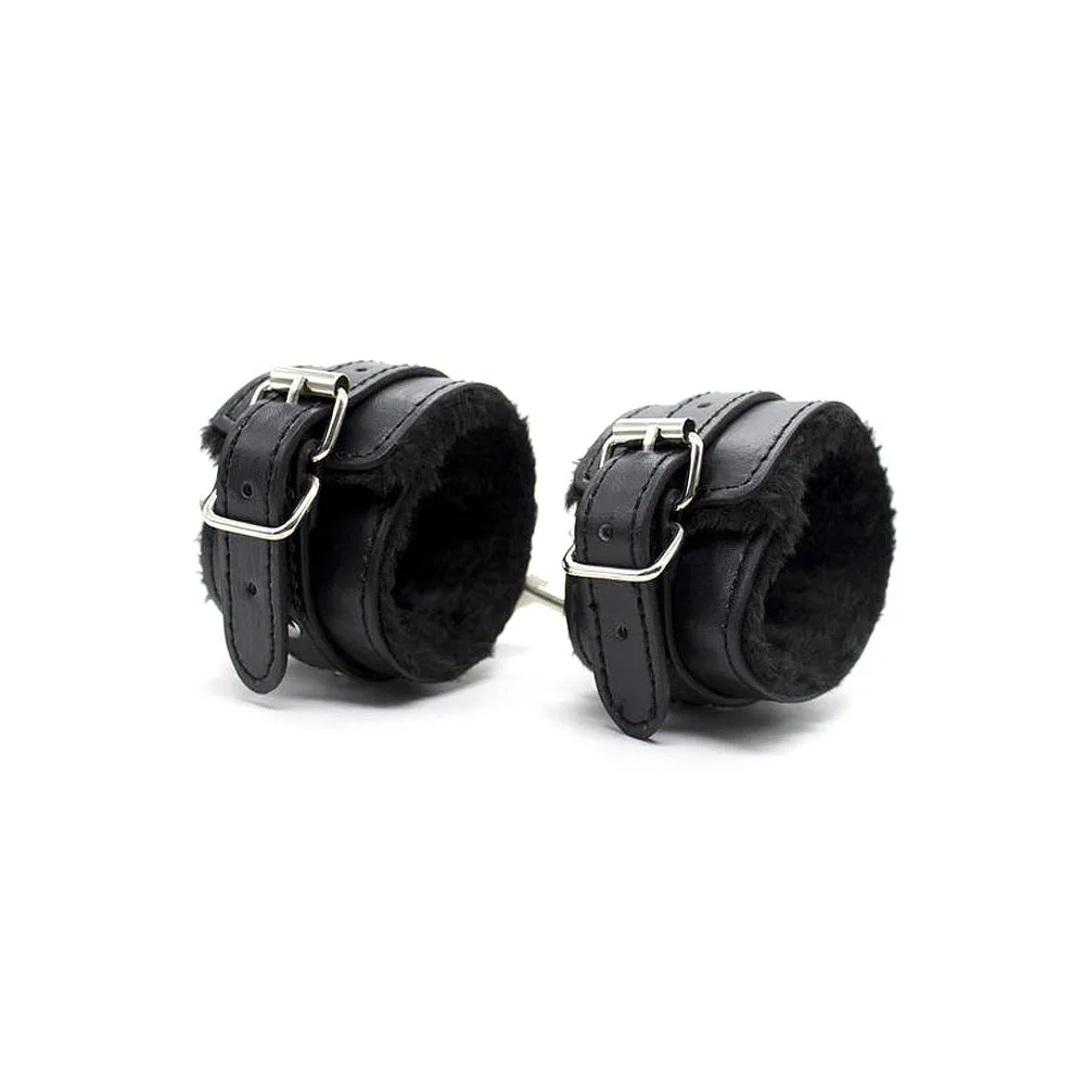 PU Leather and Furry Handcuffs Adjustable Buckle Shackle Cosplay Accessory
