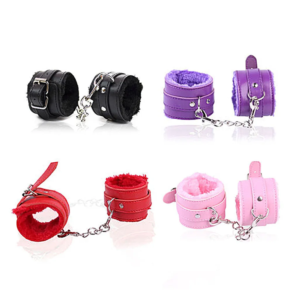 PU Leather and Furry Handcuffs Adjustable Buckle Shackle Cosplay Accessory