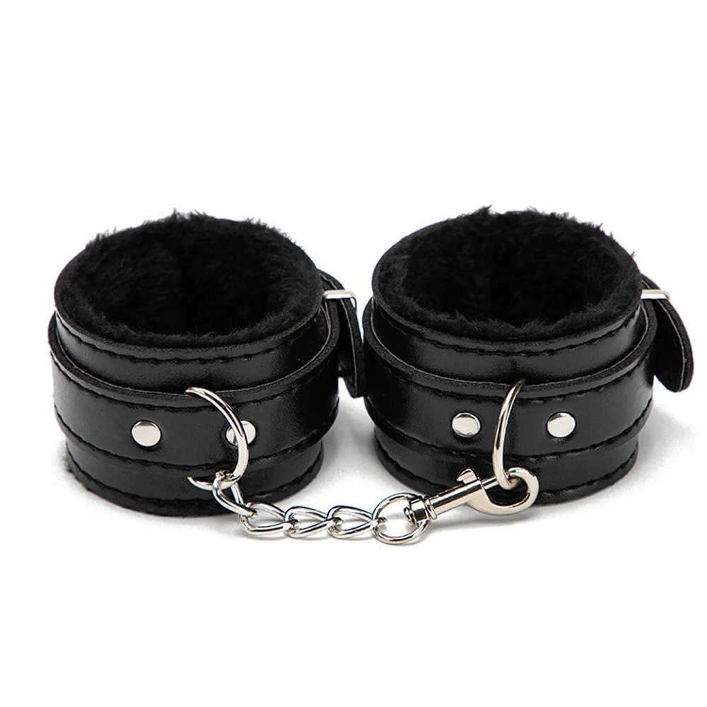 PU Leather and Furry Handcuffs Adjustable Buckle Shackle Cosplay Accessory