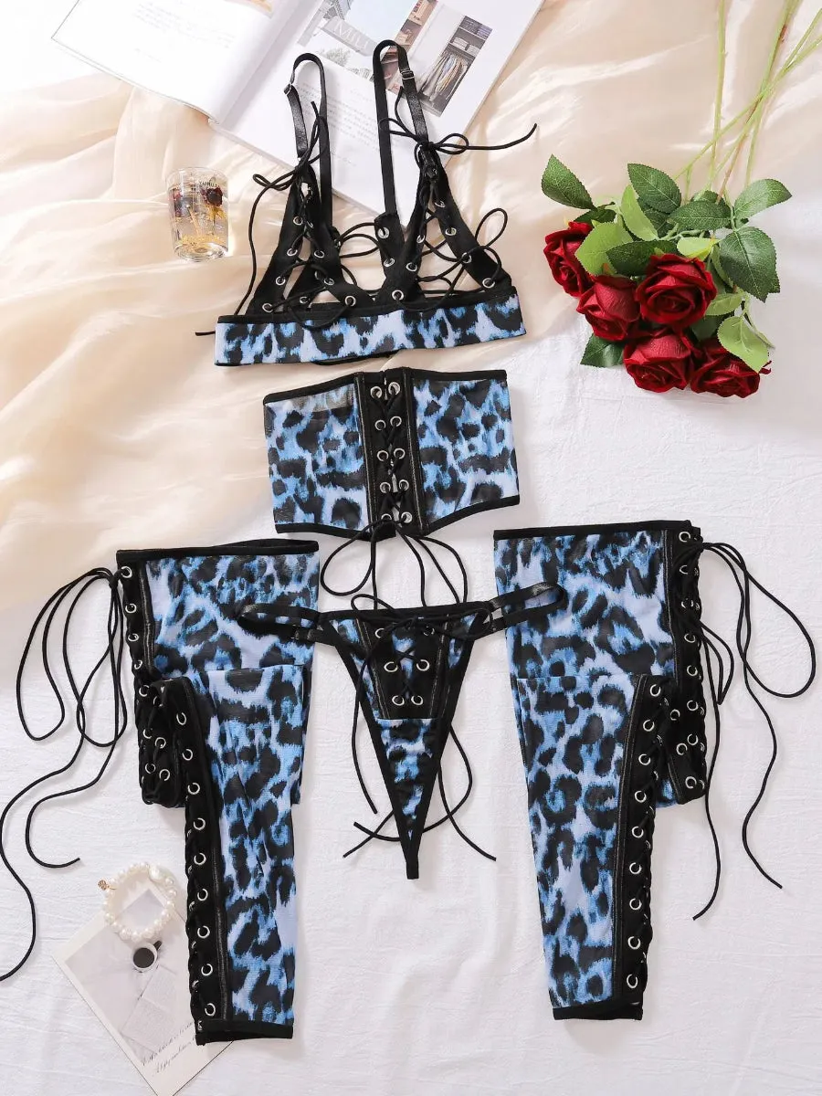 Sexy Cupless Leopard Bra and Panty
