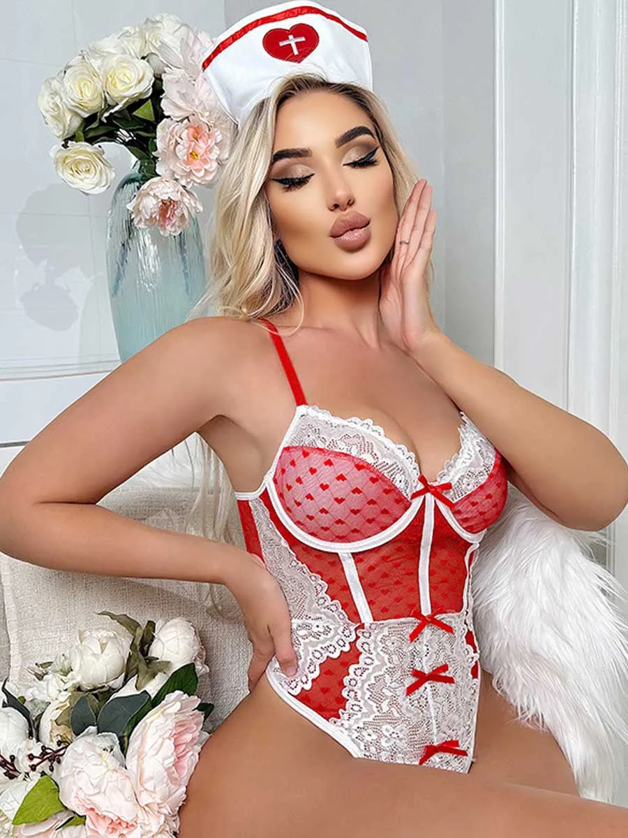 Sexy Lace Nurse Teddy Lingerie
