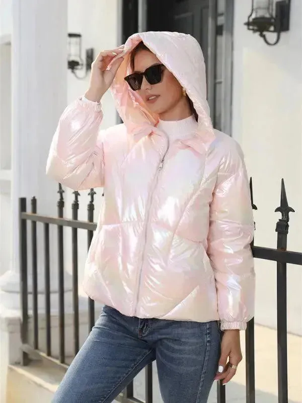 Shiny Hooded Women Parka Jacket