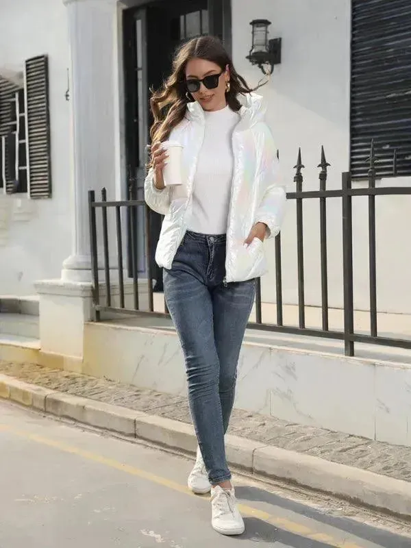 Shiny Hooded Women Parka Jacket