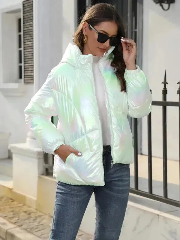 Shiny Hooded Women Parka Jacket