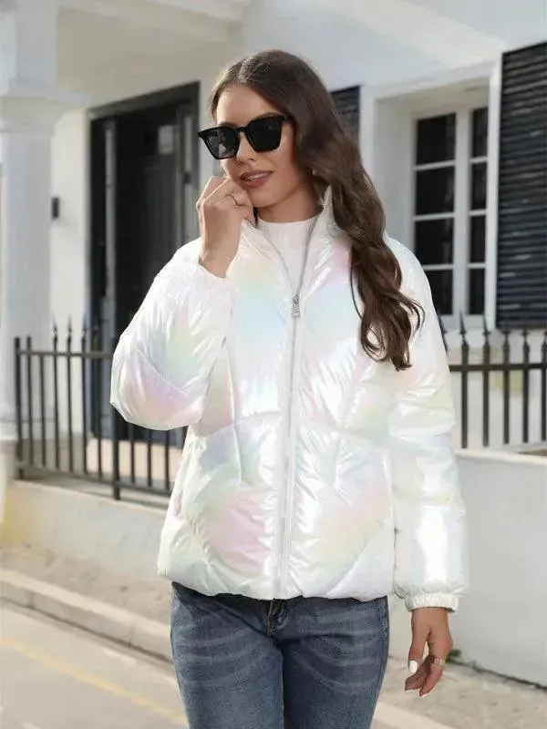Shiny Hooded Women Parka Jacket