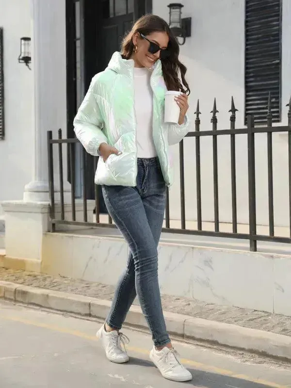 Shiny Hooded Women Parka Jacket