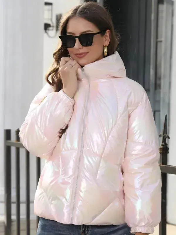Shiny Hooded Women Parka Jacket