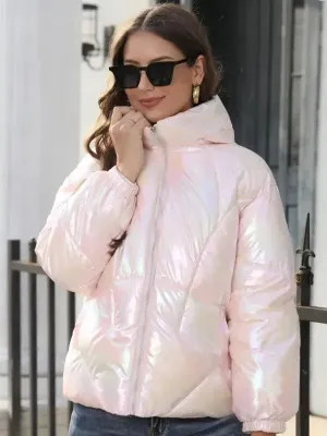 Shiny Hooded Women Parka Jacket