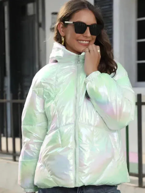 Shiny Hooded Women Parka Jacket