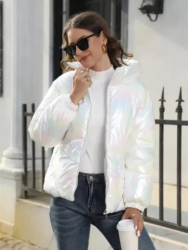 Shiny Hooded Women Parka Jacket