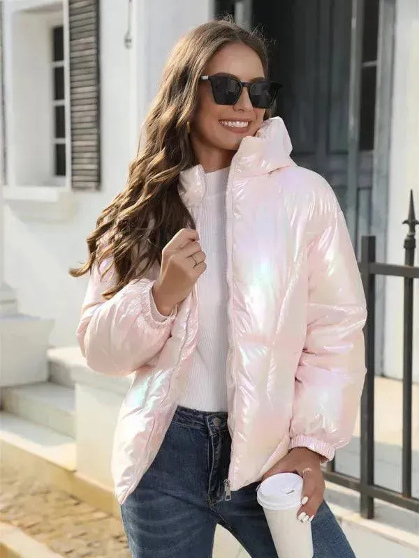 Shiny Hooded Women Parka Jacket