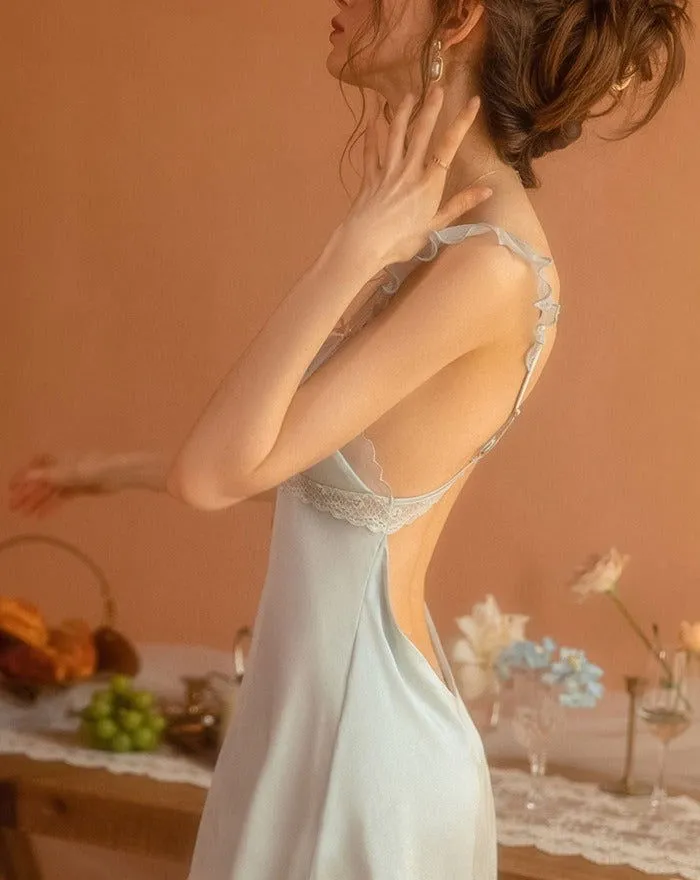 Silky Blue Sexy Nightgown