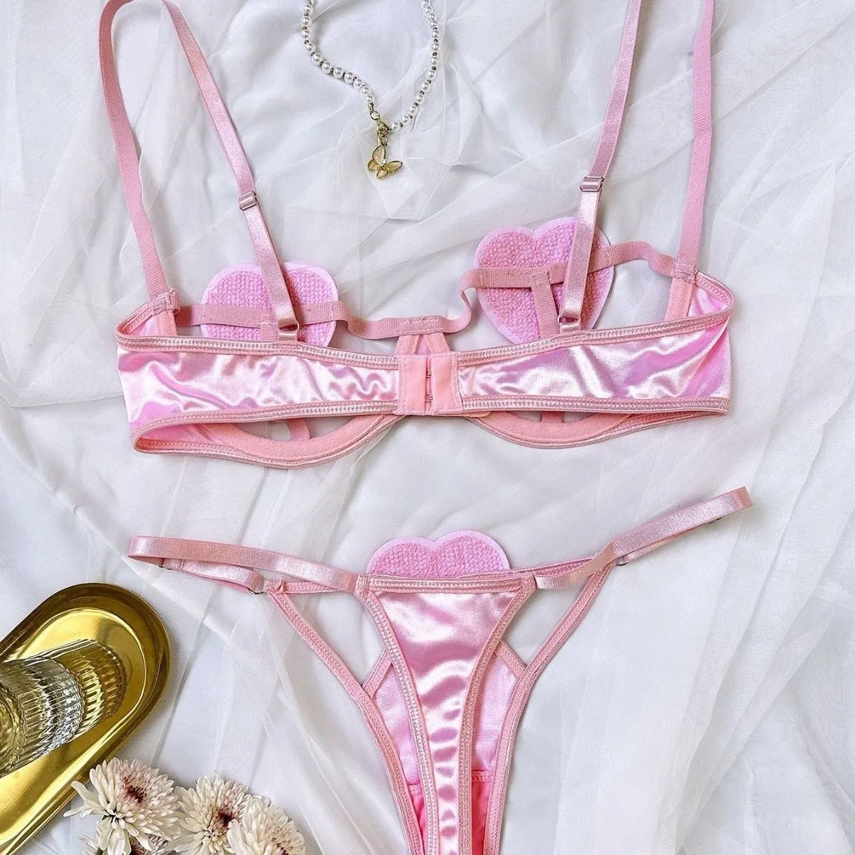 Softcore Fantasy Heart Satin Lingerie Set