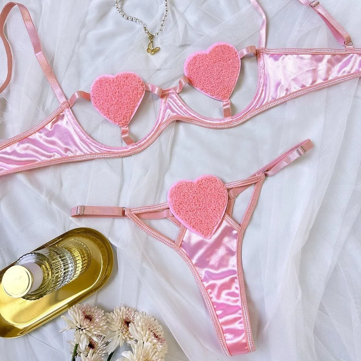 Softcore Fantasy Heart Satin Lingerie Set