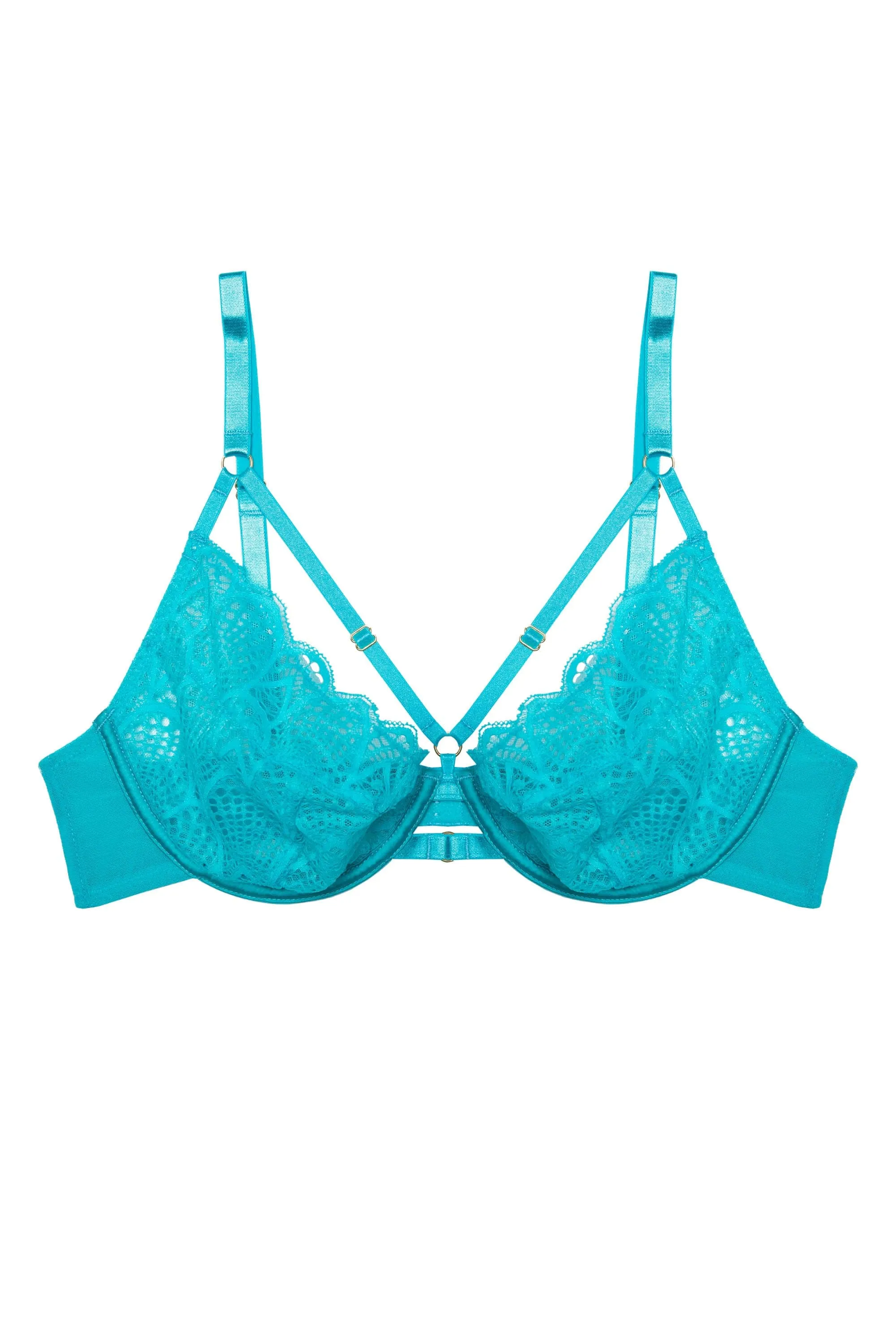 Tia Teal Ring Strap Lace Plunge Bra