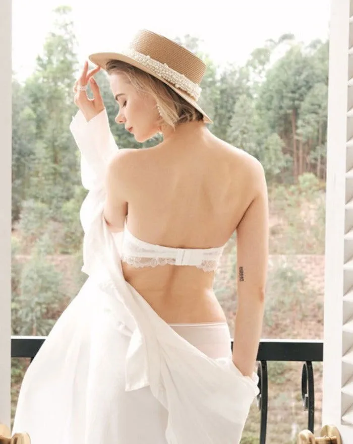 White Adjustable Strap Lacey Sexy Deep V Lingerie Set